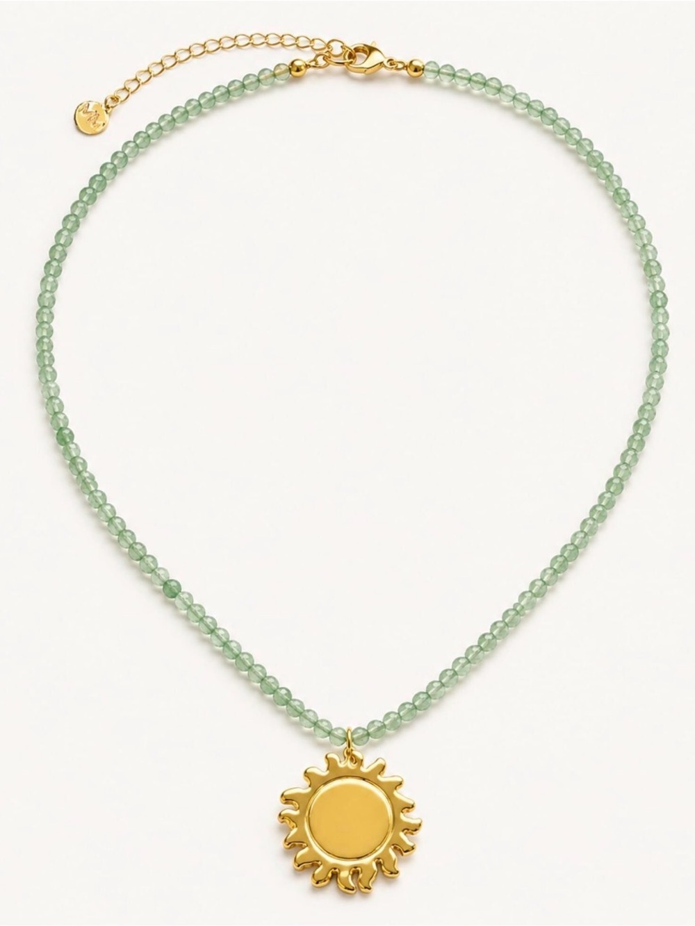 Gold Sun Charm Necklace on Green Beaded Strand NWOT - Picture 2 of 2